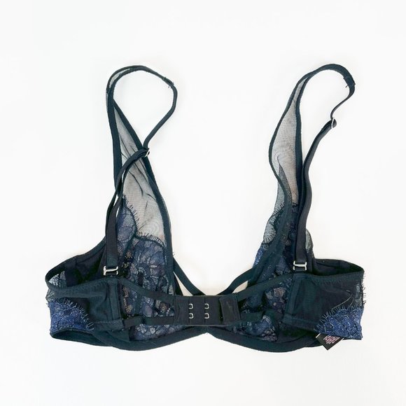 NWOT Victoria's Secret Bra 32C Very Sexy Unlined Plunge Black Blue Lace Shimmer - Picture 4 of 10